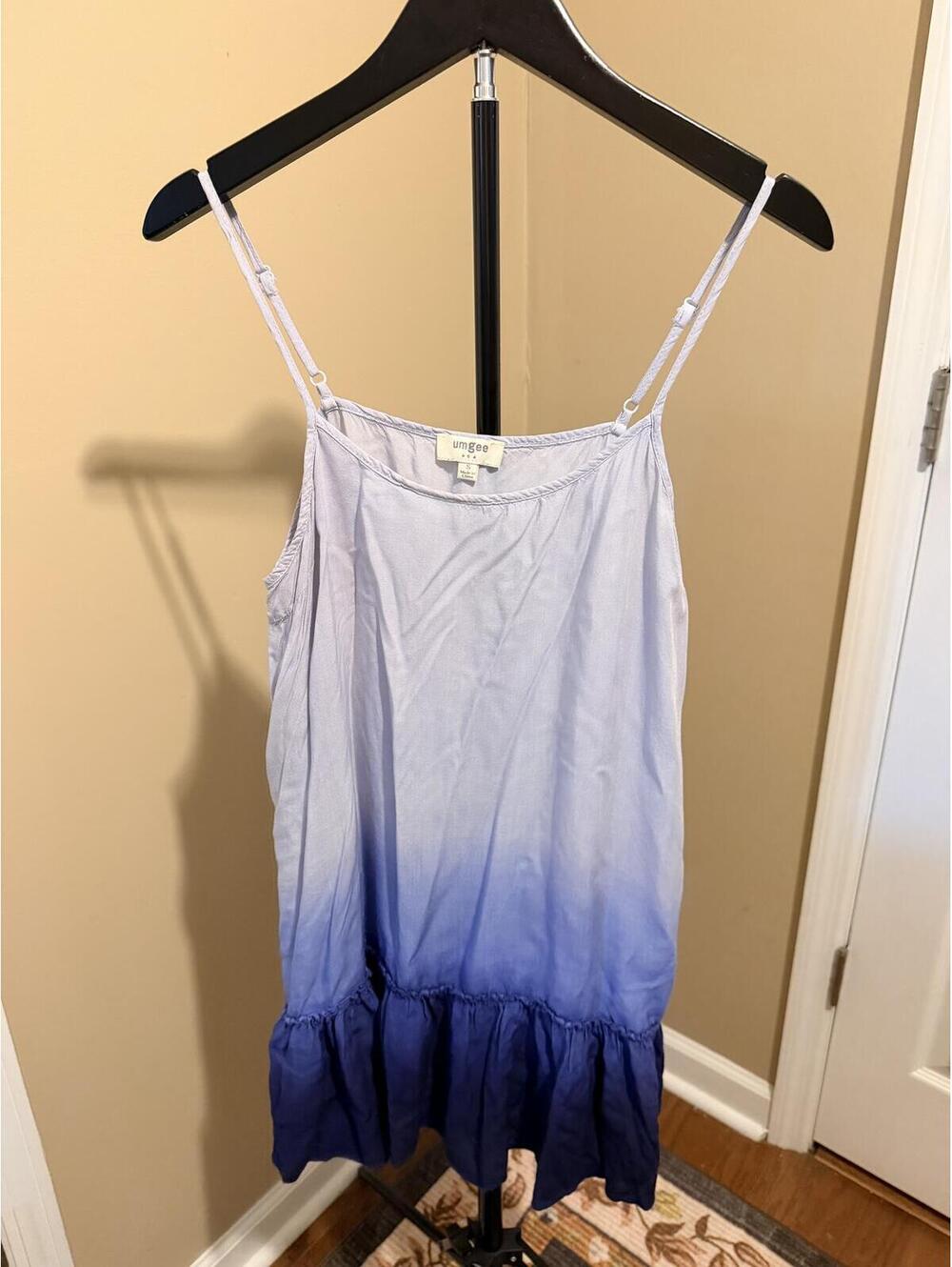 Umgee Blue Ombre Ruffle Hem Sleeveless Tunic Top Size S